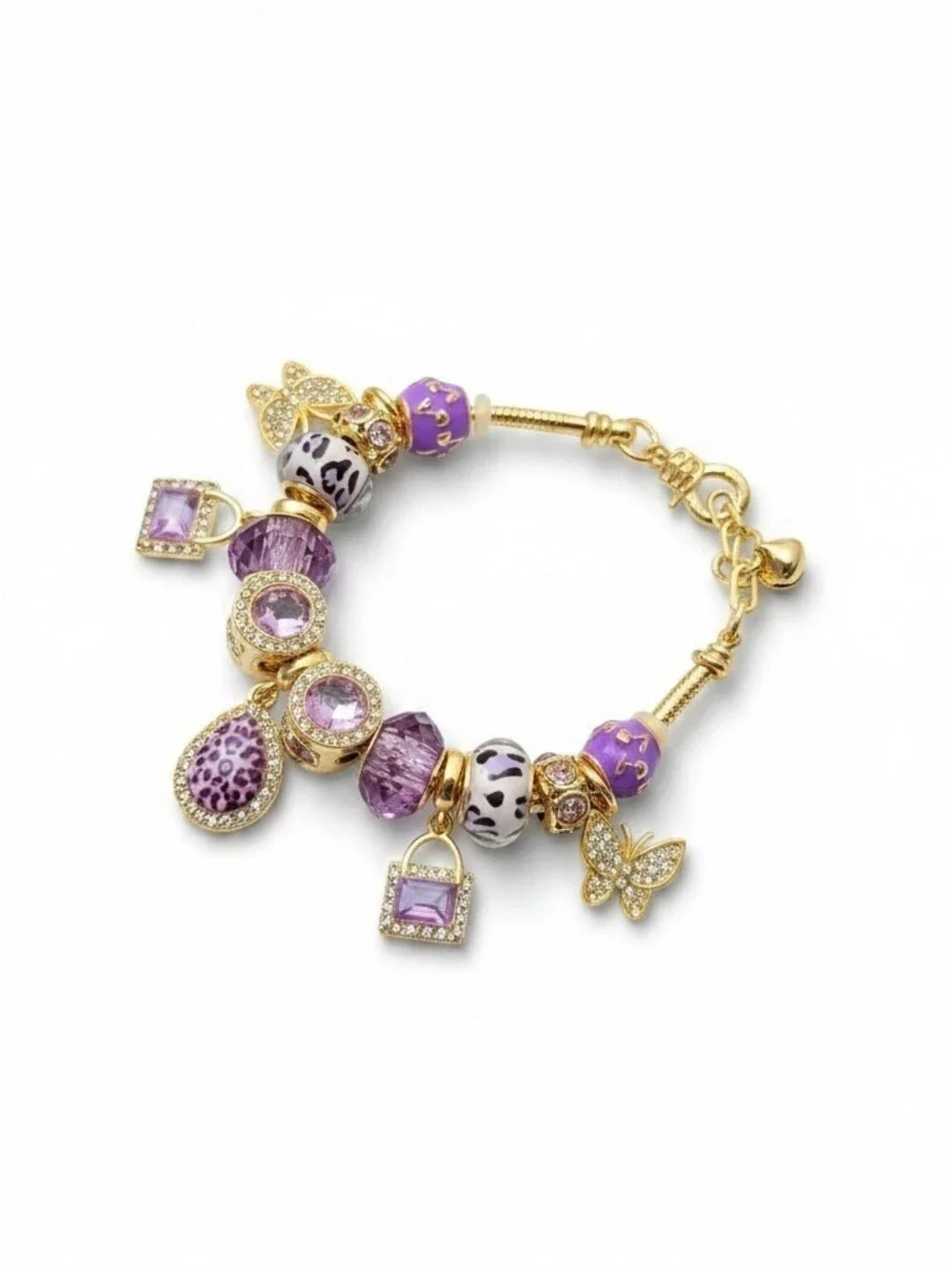 Sassified Boutique Nwt  Purple Charm Bracelet with Butterfly and Gem Accents
